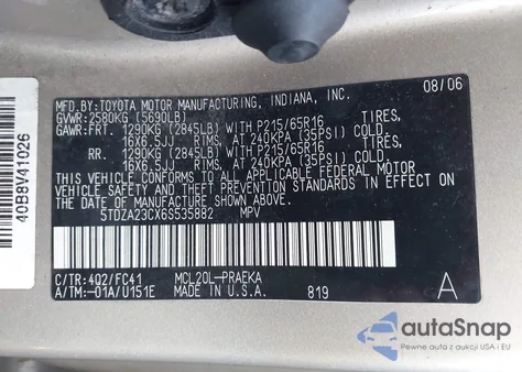 2006 Toyota Sienna Le из США, поврежденный, VIN 5TDZA23CX6S535882